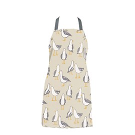 Jolee... Fabrics Wipe Clean PVC Coated Aprons - 100% Cotton Oilcloth - Adults and Childrens Sizes - Easy to Clean and Splash Proof Apron (Taupe Seagulls, Adult (75cm Length))