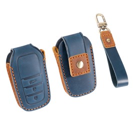 トヨタ キーケース ハリアー ランクル250 本革 クラウンクロスオーバー 35系（2022年7月～） クラウンスポーツ 30系 レザー スマートキーケース キーホルダー 軽量 (ブルー)