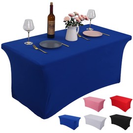 Rainberg Spandex Table Cover, Black Tablecloth 6FT, Washable and Wrinkle Resistant Stretch Rectangular Patio Table Cover for Event, Wedding, Banquet & Parties. (183Lx76Wx76H) cm (Blue, 4FT)
