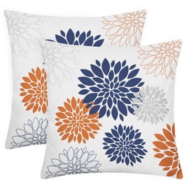 Snycler Dark Blue Orange Grey Pillow Covers 18x18 inch Dahlia Flowers Summer Fall Decor Thanksgiving Autumn Couch Lumbar Pillow Cases Set of 2 Home Decor for Living Room Bedroom Bed Cushion Outdoor