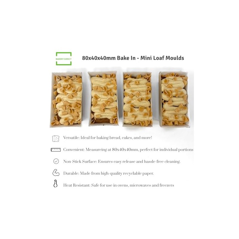 Bakery Direct 50 MINI LOAF Card Bake-in Disposable Paper Moulds