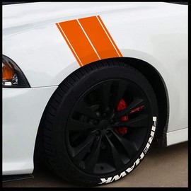 Sticker Connection | Fender Stripes Vinyl Hash Marks | Universal Racing Stripe Sticker Set for car/Truck | 10"x20" (Orange)