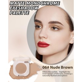 Matte Single Eyeshadow Palette, Nude Brown Eye Shadow Lightweight Blendable Cream Powder Eye Shadow, Highly Pigmented Waterproof Long-Lasting Monochrome Eyeshadow Makeup Palette Gift for Women Girl-06