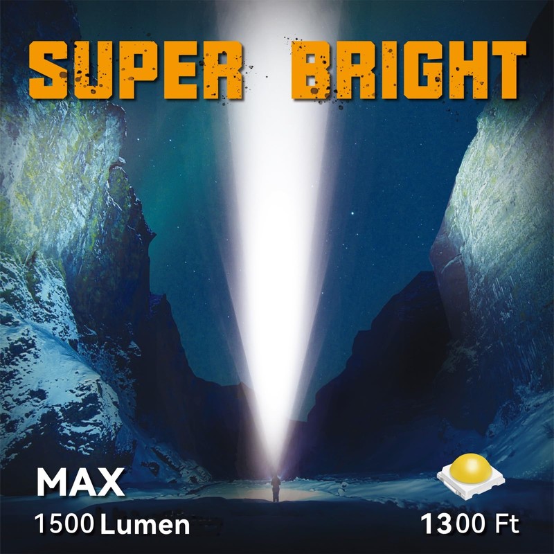 Durapower Rechargeable Spotlight, 1500 Lumens LED Spotlight Flashlight, Waterproof Handheld