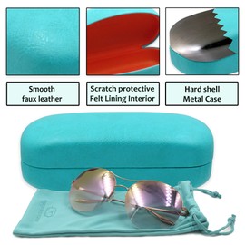 MyEyeglassCase - Large Sunglasses Case - Eyeglasses Case distressed Leather Like - Glasses Rectangle Case for Straight Frames with Pouch & Cloth - Large to Extra Large Eyeglass Case (AS505 Teal)