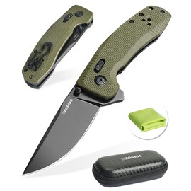 Pocket Folding Knife(EDC)- 3.35" D2 Steel PVD Nitro-V Steel Blade, G10 Handle- Lightweight Folding knives with Clip for Camping, Hiking, Hunting Survival Multi-Tool (Olive Green)