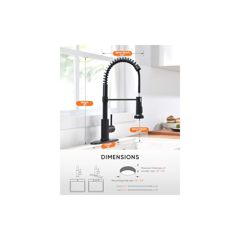 Black Kitchen Faucet with Pull Out Sprayer Stainless Steel Single