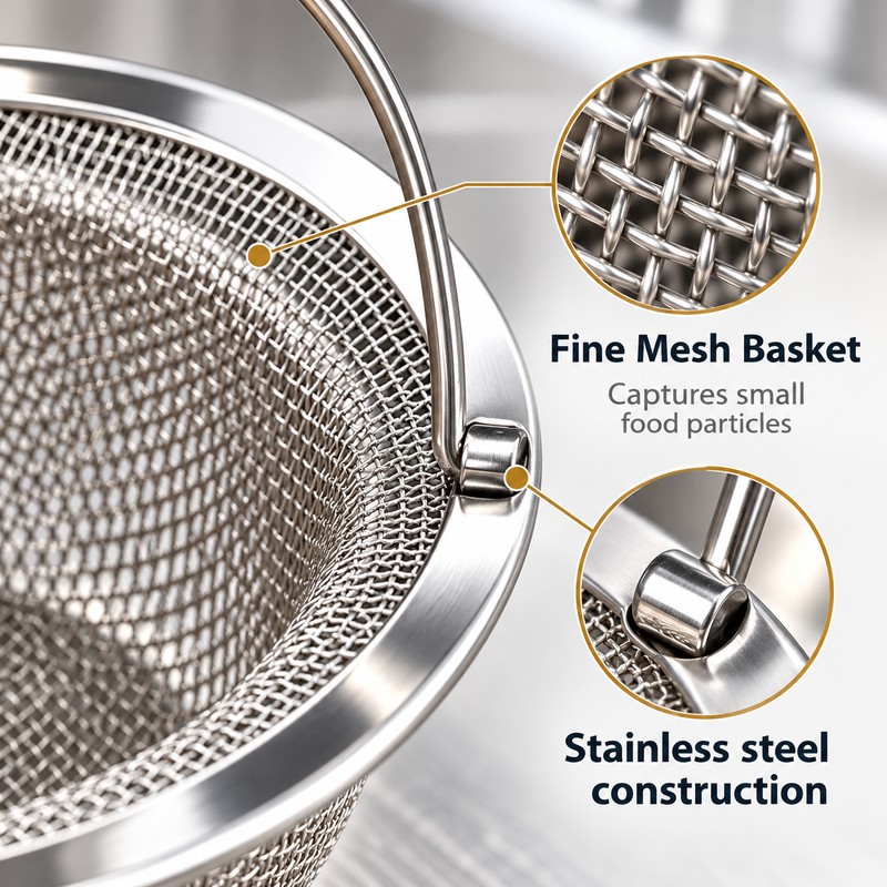 Stainless Steel Kitchen Sink Strainer Basket for Food Scraps –