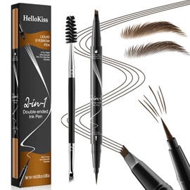 Liquid Eyebrow Pencil, 2-in-1 Waterproof Eyebrow Pen for Women with 4-Fork-Tip & Precise Brow Pencil, with Double-ended Eyebrow Brush Create Natural-Looking Brows, Last All-Day (Dark Brown)