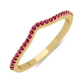 GOURIK 18K Yellow Gold Plated Created Emerald Ruby Sapphire & Simulated Diamond Stone Stackable Ring Wishbone Chevron Half-Eternity Bands For Women - Gifts for Her, Yellow Gold Lab Created Ruby, lab
