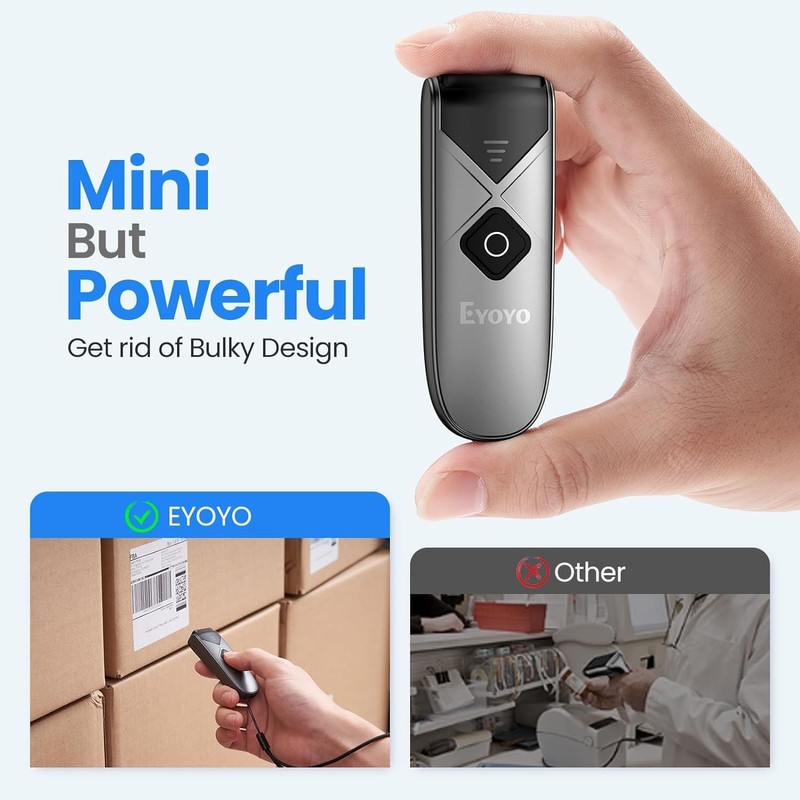 Eyoyo Bluetooth 2D&1D Barcode Scanner, Portable Wireless Mini Barcode Reader