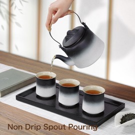 ZENS Vintage Japanese Teapot, 33.8 oz Gradient Embossed Ceramic Loose Leaf Teapot with Built-in Filter for Tea Steeper, Hemp Rope Handle Japanese Teapot for Tea Lovers Gifts, Black & White