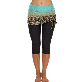 Swimming Water Pants Skirted Swim Shorts Cropped Capri Surf Leggings Wetsuit Pants UV Boardshorts for Women, Leopard Pattern, Medium