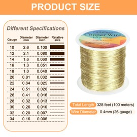 sourcing map Artistic Wire 328ft Length 26 Gauge Copper Craft Jewelry Wrapping Wire Tarnish Resistant Beading for Jewelry Making Supplies Crafting, Light Gold