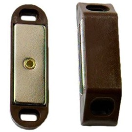 MerriwayÂ® BH00393 (2 Pcs) Heavy Duty Magnetic Cupboard Cabinet Door Catches, Large 63 x 18 mm Brown with Single Plate and Screws, 8 kg Pull Strength - Pack of 2 Pieces