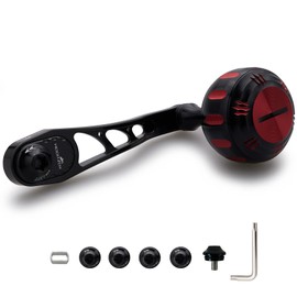 HEIGHTEN 987 2.6 / 3.0 inch (65/75 mm) Variable Reel Handle with Handle Knob 1.4 inches (35 mm) Shimano Daiwa Abu Bait Reel Universal Arch Hammer Series (Black & Red)