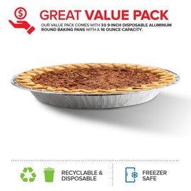 Stock Your Home 9 Inch Aluminum Tart Pie Pans (30 Count) - Disposable & Recyclable Large Pie Pan - Foil Pie Tin for Bakeries, Cafes, Restaurants - Durable Large Foil Pans for Pies, Fruit Tarts, Quiche