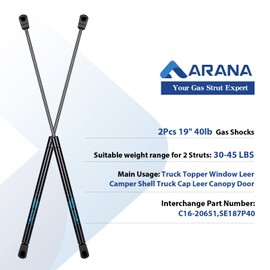 ARANA Qty(2) C1620651 18.7" Force 40 Lbs Gas Spring Shocks Prop Struts 19inch 40lbs for Camper Window Shell Truck Topper A.R.E. Leer Shell Pickup Canopy Lid C16-20651 (Ext. length 18.70 inch)