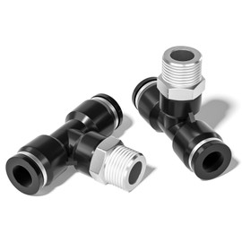 TAILONZ PNEUMATIC Male Branch Tee 1/4 Inch Tube OD x 1/8 Inch NPT Thread Push to Connect Fittings PT-1/4-N1 (Pack of 2)