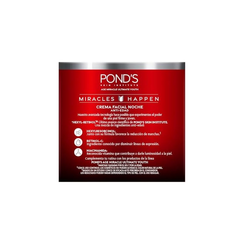PONDS Crema Facial Antiedad Noche Age Miracle Ultimate Youth, 50g