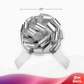Zoe Deco Big Car Bow (Silver, 58 cm / 23 inch), Round-Shape Gift Bow, Giant Bow for Car, Birthday Bow, Huge Car Bow, Big Silver Bow, Bow for Gifts, Christmas Bow for Cars, Gift Wrapping