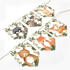 FYSUIMU Baby Shower Banner Forest Animal Eucalyptus Hanging Bunting Garland Woodland Paper Banner for Birthday Party Supplies
