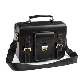 Cwatcun Leather Camera Bag Compact Camera Bag for Women, Vintage Small Camera Purse Case, Travel Photography Bag for Canon, Nikon, Sony, Fuji DSLR/SLR/Mirrorless Cameras, Lens and Accessories