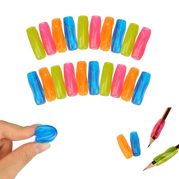 Shulaner Pencil or Pen Grips for Students and Adults Handwriting, Colourful Pencil Holder Gris Grippers - Pack of 20