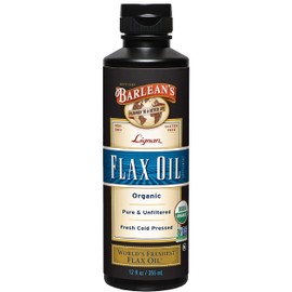 Barlean's Organic Lignan Flaxseed Oil Liquid Supplement from Cold Pressed Flax Seeds, 7,230 mg ALA Omega-3 Fatty Acids for Healthy Hair, Skin, and Eyes, Gluten Free, 12 oz