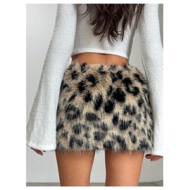 Floerns Women's Faux Fuzzy Fur Low Waist Mini Skirt Y2k Music Festival Bodycon Skirt