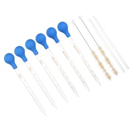 PATIKIL Graduated Dropper Pipettes Kit, 6 Pack 5ml 10ml Borosilicate Glass Pipette with Rubber Squeeze Bulb 2 Brushes and Glass Rods for Transfer Liquid for Lab, Chemistry, Clear