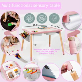 Twinkle Little Toes Sensory Table for Toddlers 1 Paper roll Holder, 3 Storage Bins, 3 Storage Cloth Bags, 8 Markers OR 2 Inserts, 2 Whiteboard, 2 Chalkboard, 1 Graffiti Scroll. Toddler Sensory Table.