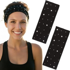 BTIYMU Women's Headband with Stars Decoration, Non-Slip Hair Bands, Women's Sports Elastic Headband Set, Headbands for Fitness, Running, Exercise, Gym, Cycling, Black, Pack of 2