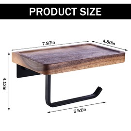 Wood Toilet Paper Holder with Shelf, Toilet Paper Holder Wall Mount, Toilet Tissue Roll Holder, Tissue Holder with Phone Shelf for Bathroom Washroom Kitchen
