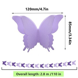 Hocansen Pack of 4 Paper Butterfly Banner, 2.8 mm, 3D Butterfly Garland, Hanging Decorative Butterfly Banner, Bunting Garland for Wedding, Birthday, Party Decor (Purple/ZHD)