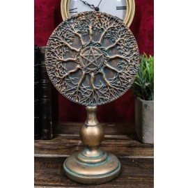 Wicca Spring Summer Fall Winter Trees Wheel of Life With Pentagram Figurine