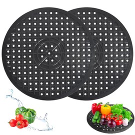 Sink Liner, Pack of 2 Protective Mat for Sink, Round, Black Rubber Sink Mat, Dish Mat, Drying Mat for Sink, Round Kitchen Drain Mat, Reusable, for Bathroom, Kitchen