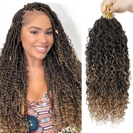 Vemet Goddess Locs Crochet Hair 18 Inch 9 Packs Synthetic Faux Locs Crochet Hair for Black Women, River Locs Hair Extensions Style Pre looped Crochet Locs with Curly Ends