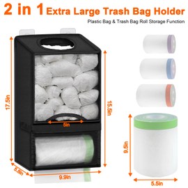 Plastic Bag Holders for Grocery Bags - Large Wall Mount Grocery Bag Holder with Dispenser for Kitchen, Oxford Cloth 2-in-1 Space-saving Plastic Bags Organizer, Black