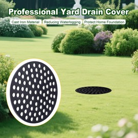 Wulankd 8 Inch Cast Iron Drain Cover, Replacement Round Floor Drain Grate, Optimal Water Flow Strainer, for Bathroom or Outdoor Lawn Drainage, Black