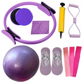 Wzenclave Pilates Essential Kit Portable Home Gym Set with Toning Ring, Soft Pilates Ball & Non-Slip Grip Socks Full-Body Workout for Women & Men (Purple)