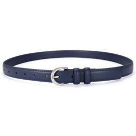 SANSTHS Women Leather Belt for Jeans Fashion Ladies Dress Belt With Single Prong Buckle, Navy Blue S