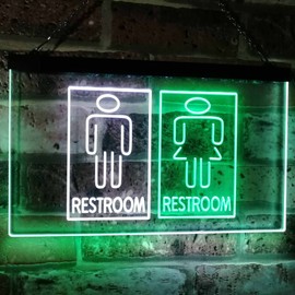 Restroom Male Female Boy Girl Toilet Dual Color LED Neon Sign White & Green 12" x 8.5" st6s32-i3029-wg