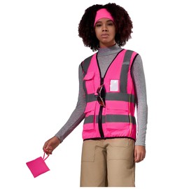 A-SAFETY Women's Pink Hi Vis Safety Vest with Pockets LADY Reflective Work Vest for Increased Visibility in Pink M