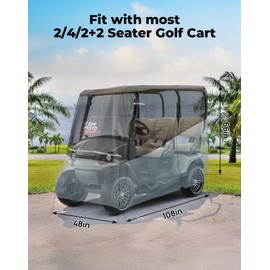 KEMIMOTO Golf Cart Cover 4 Seater, Universal 600D Heavy Duty Golf Cart Rain Cover with Storage Bag Compatible with EZGO Club Car 2/2+2/4 Passenger, Gray