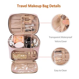 TBTOTRA Travel Cosmetic Organizer Bag - Large Makeup Case with Jewelry Storage, Waterproof Toiletry Box for Cosmetics, Brushes, and Tools, Pink