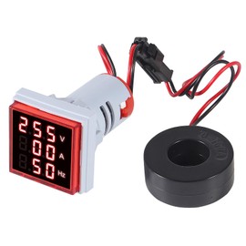 Alinan 3 in 1 60-500V 0-100A AC Digital Ammeter Voltmeter, 22mm Square Digital Tube Screen with Transformer, LED Display Voltage Detector Current Tester Gauge(Red)