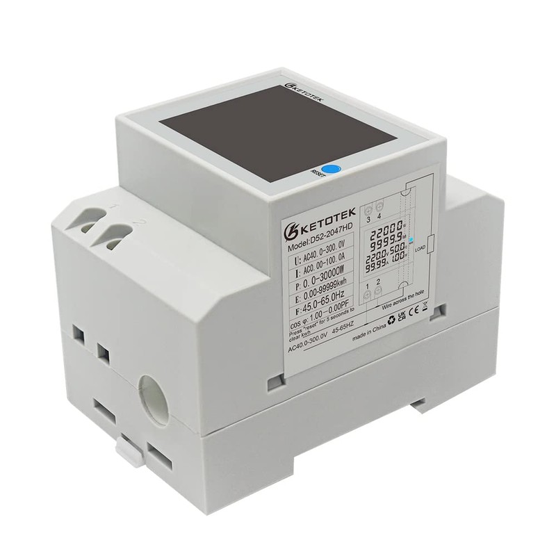 KETOTEK Energy Meter Single Phase AC40-300V 100A, Din Rail KWH
