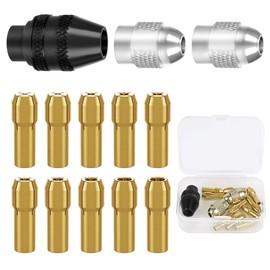 Mooshy Drill Chuck Compatible with Dremel Accessories, Drill Chuck 0.4 mm to 3.2 mm Brass Quick Change Chuck Heads for Black 4486 Drill Chuck Silver 4485 Collets with Box (Pack of 14)