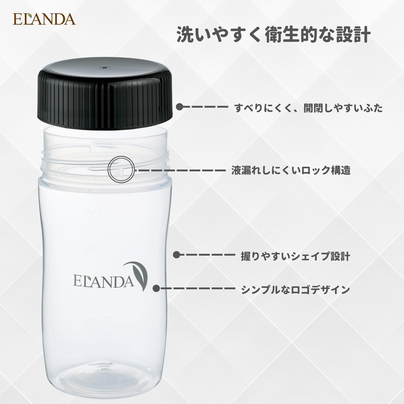 ELANDA Protein Shaker Bottle, 16.9 fl oz (500 ml), Black,